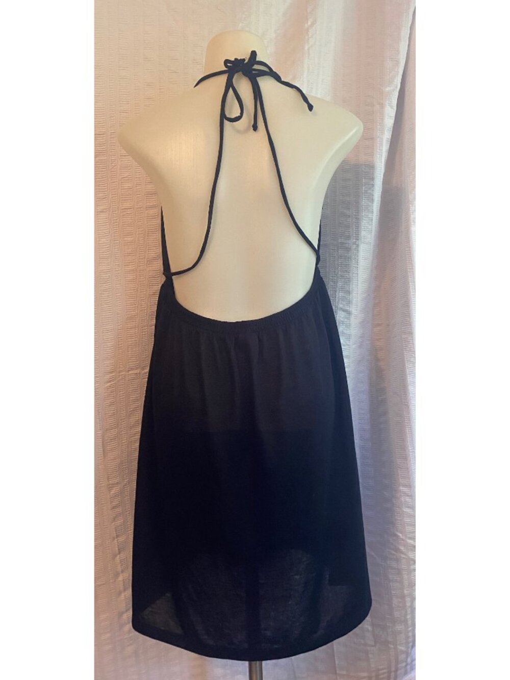 Xhilaration Black Eyelet Backless Halter Swim Coverup Mini Dress - Picture 2 of 3